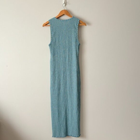 Aritzia Wilfred Verona Gingham Sleeveless Midi Dress Blue Green Size Medium - Picture 8 of 10